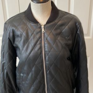 Loft Faux Leather Quilted Black Bomber Jacket Sz. Medium-Worn Once